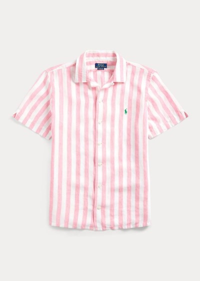 Camisa Polo Ralph Lauren Hombre Rosas / Blancos - Classic Fit Linen - FPMHG1309